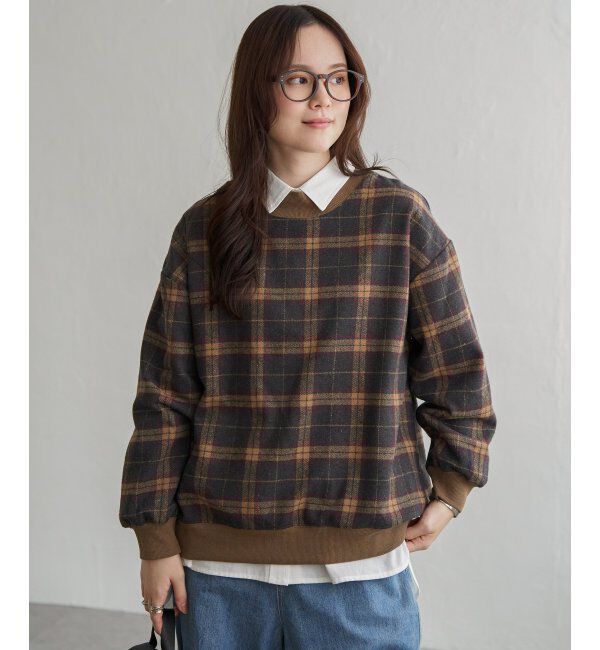 Lbc with Life「チェック切り替えリブプルオーバー」|その他|ベージュ