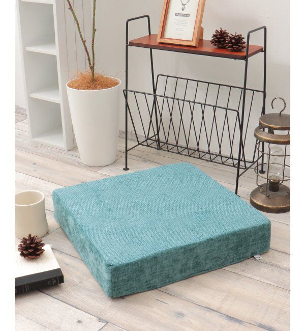 Lbc with Life「ベロアコンビシートクッション スクエア H8cm」|クッション・クッションカバー|ターコイズブルー