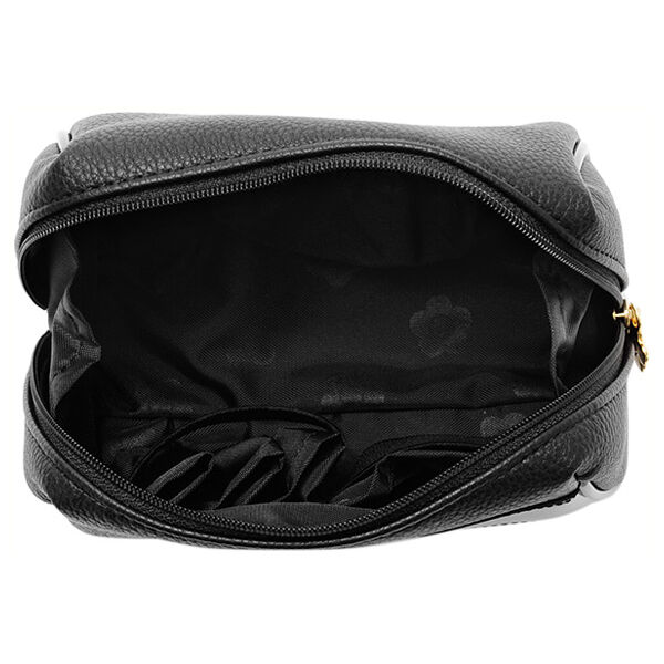  「マリークヮント シュリンクデイジーパッチ オーバルポーチ ブラック 本体 (H10&times;W15&times;D8cm)」|コスメ雑貨|