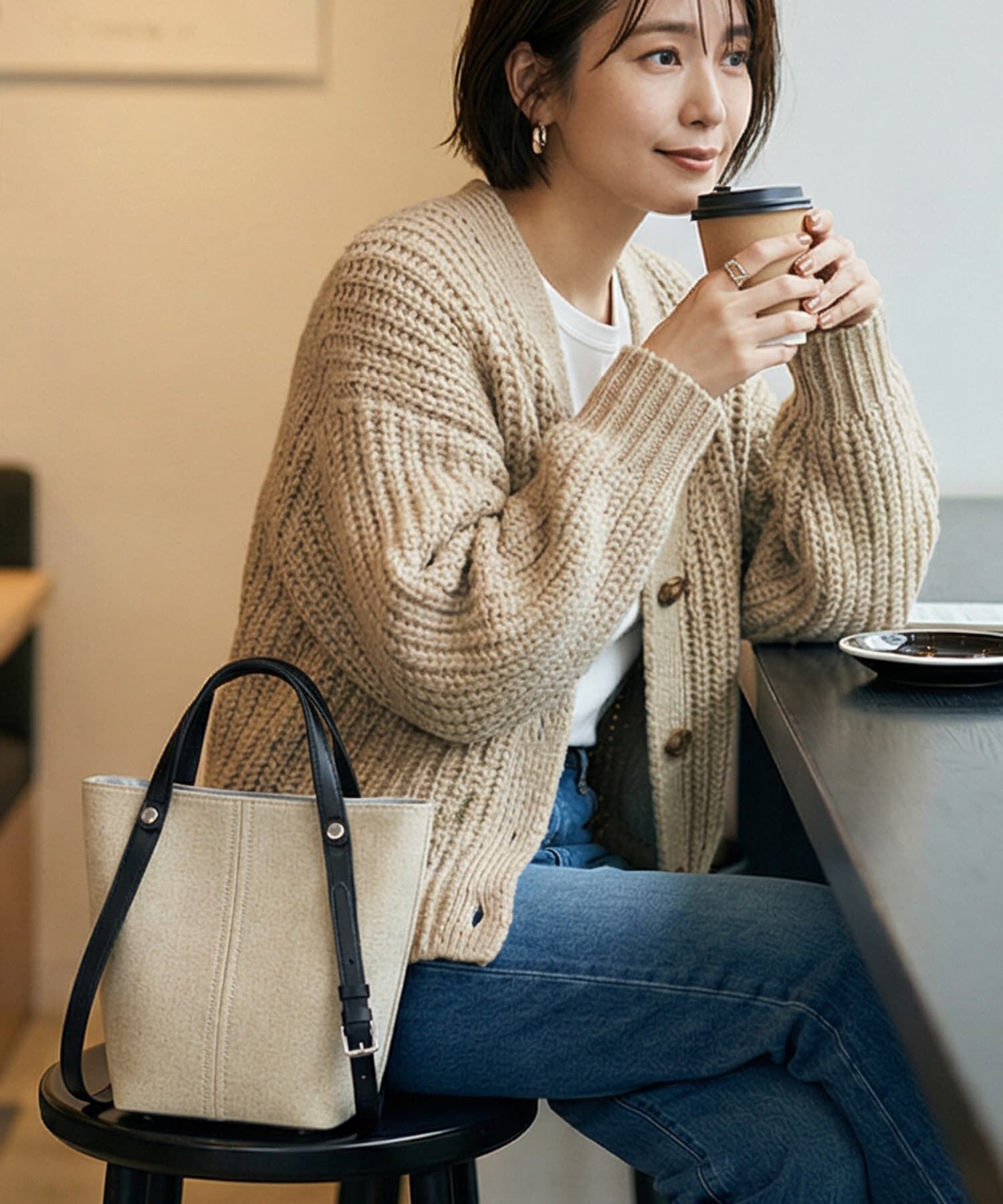 STYLE DELI「【DELI by】縦ラインキャンバス&times;リアルレザーバケットトート」|ショルダー・メッセンジャー|