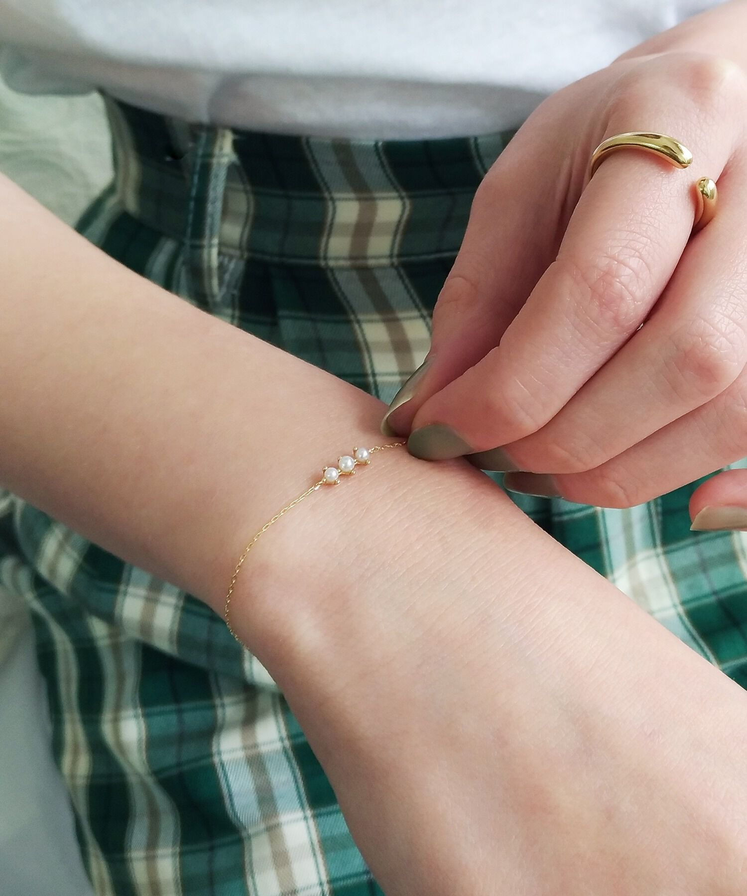 NOIR DE POUPEE「K10 3粒パール ブレスレット」|ブレスレット・バングル|