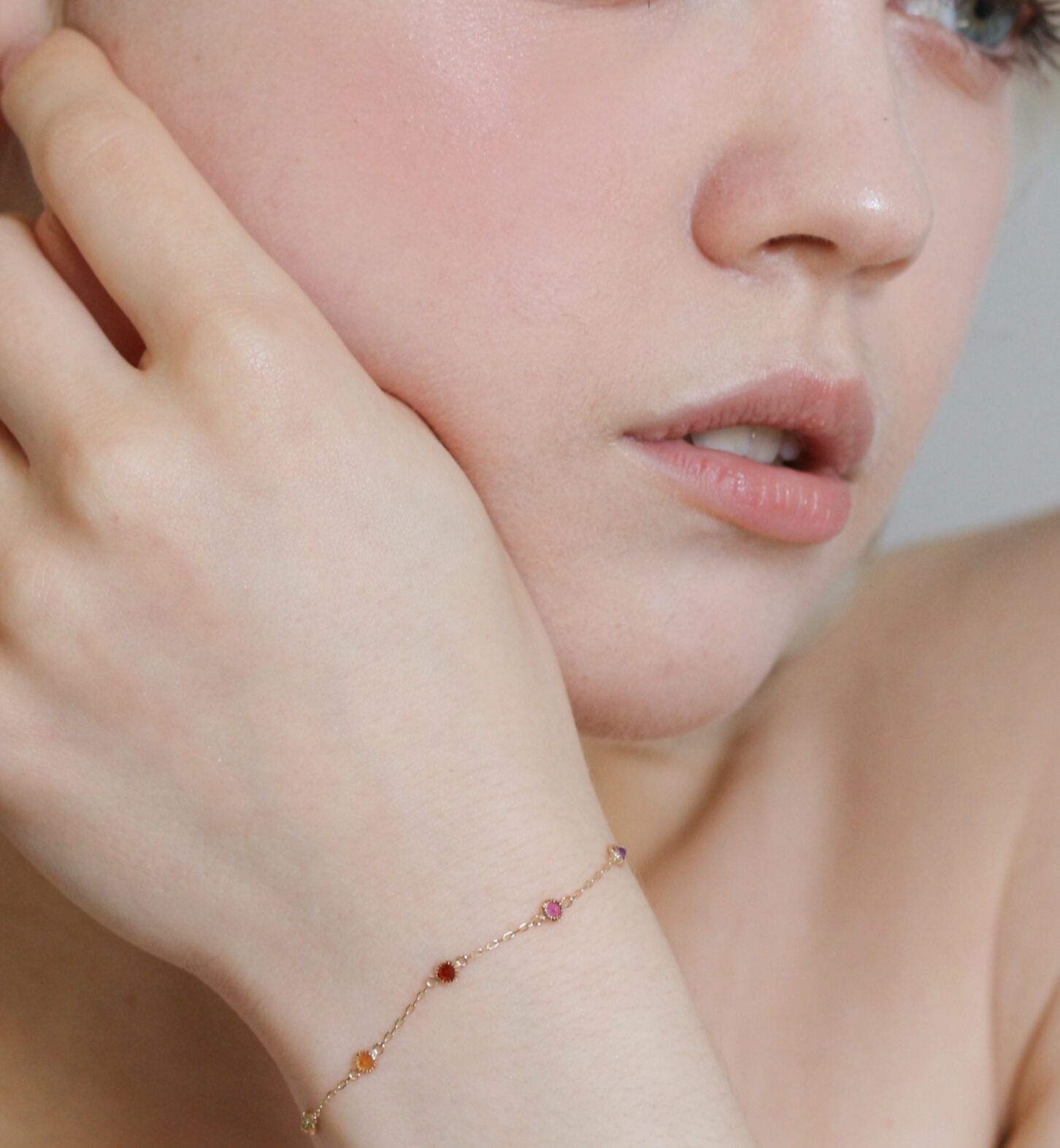  「K10YG マルチカラー ストーン ブレスレット」|ピアス|