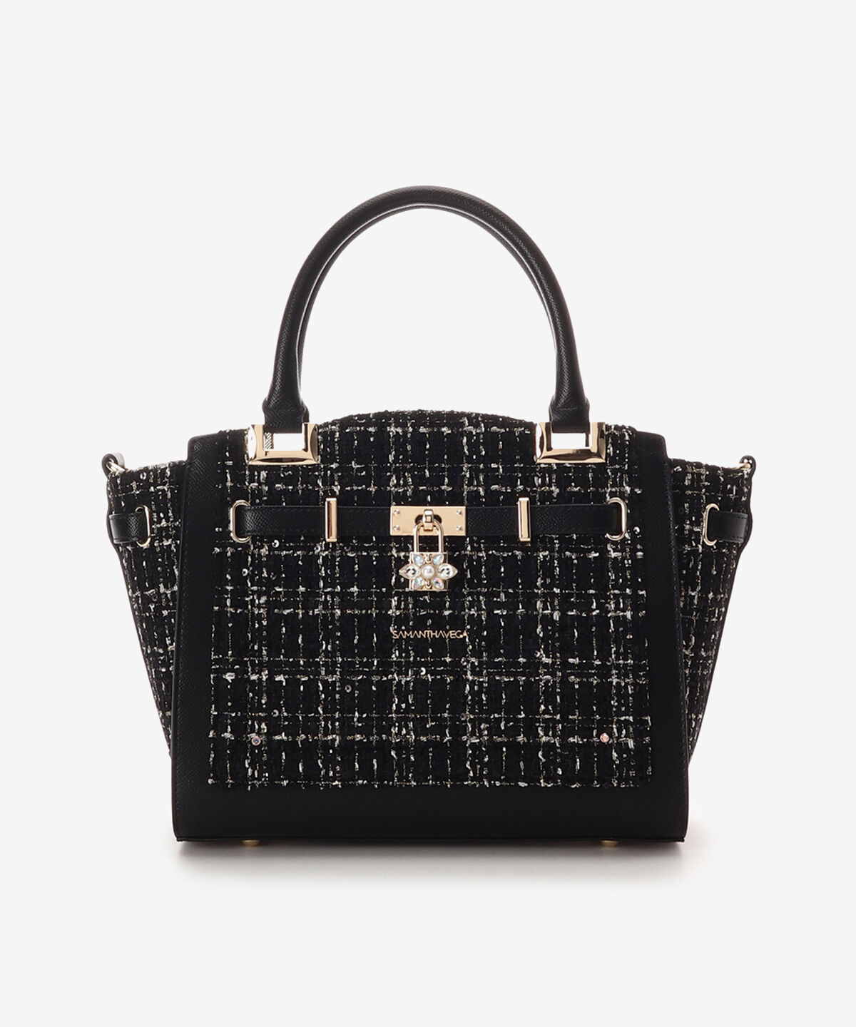 Samantha Vega「ツイードベルトビジューハンドバッグ」|ハンドバッグ|ブラック