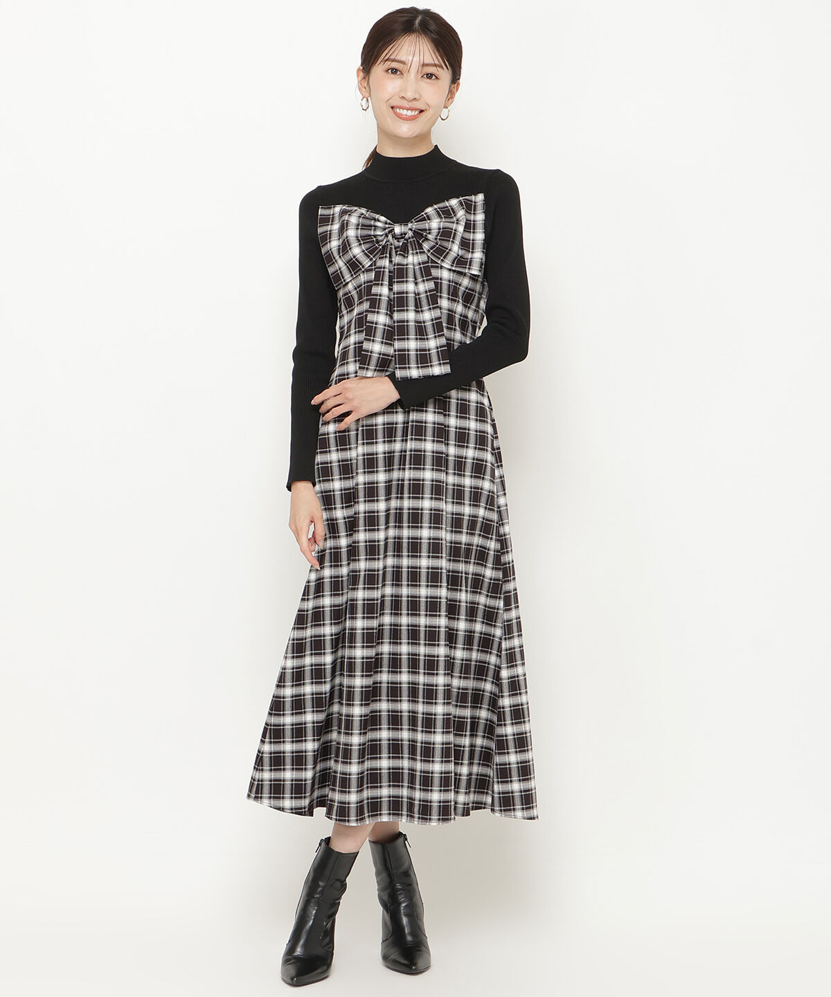 アンドクチュール「チェックリボン切替ワンピース」|ワンピース|