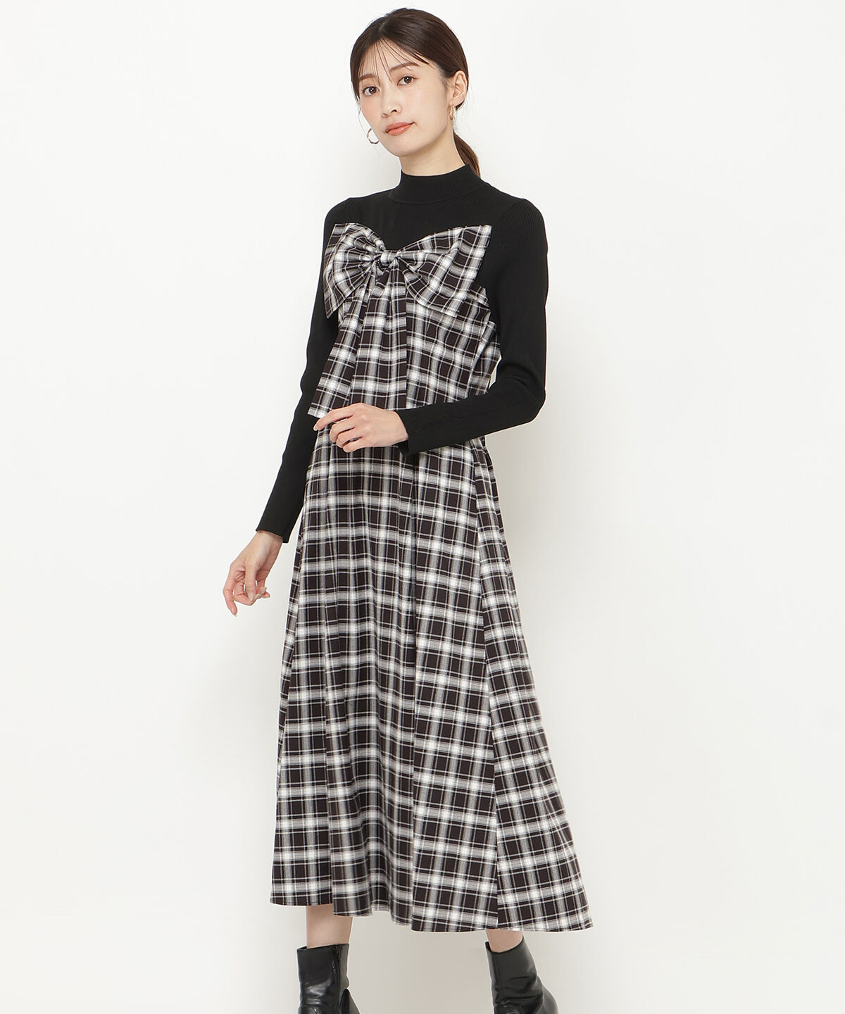 アンドクチュール「チェックリボン切替ワンピース」|ワンピース|