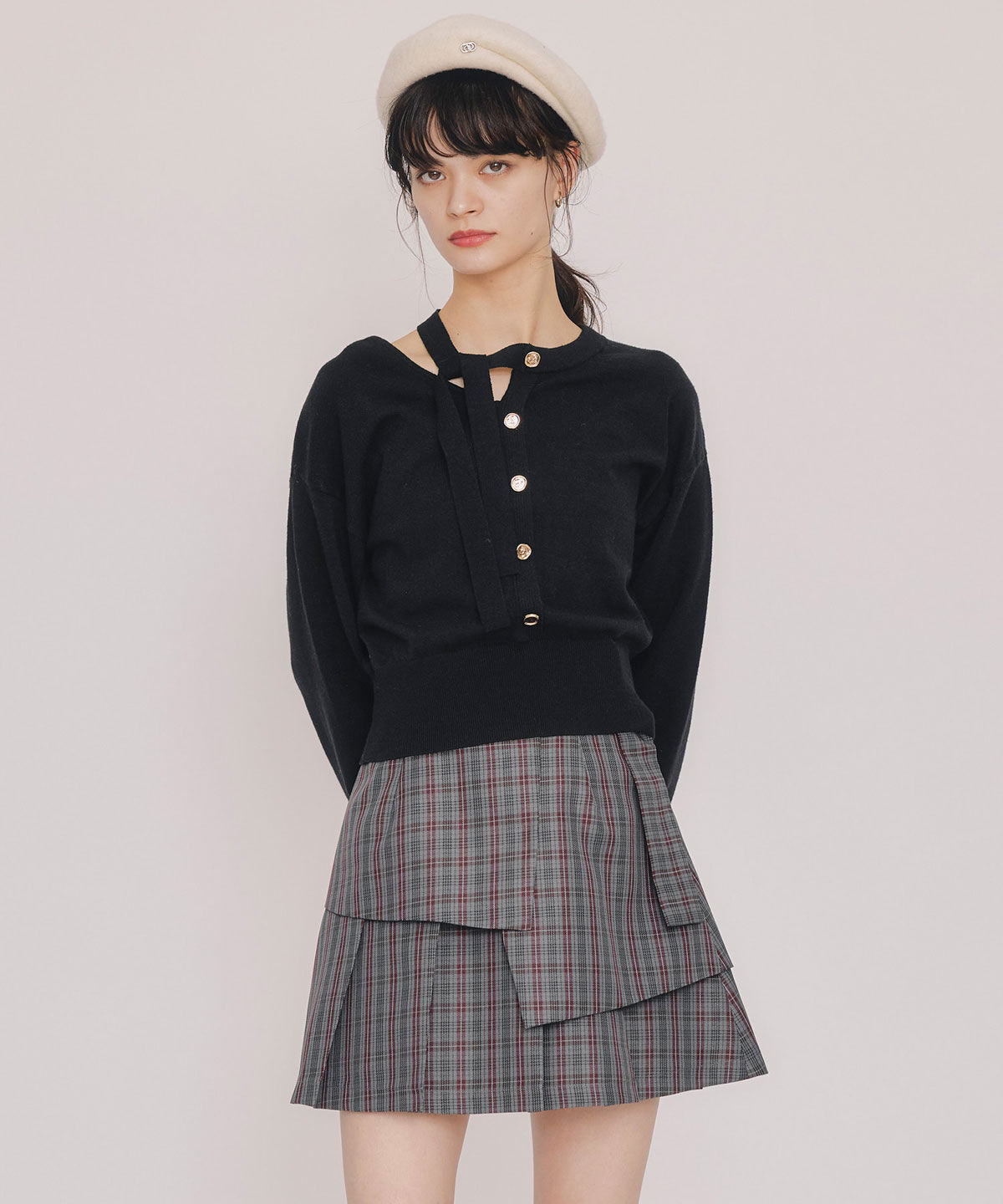REDYAZEL「レイヤードライクチェックプリーツミニスカート」|フレア|