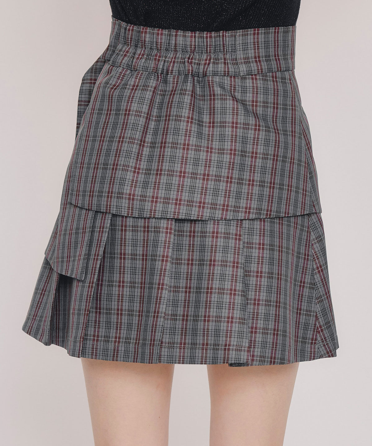 REDYAZEL「レイヤードライクチェックプリーツミニスカート」|フレア|