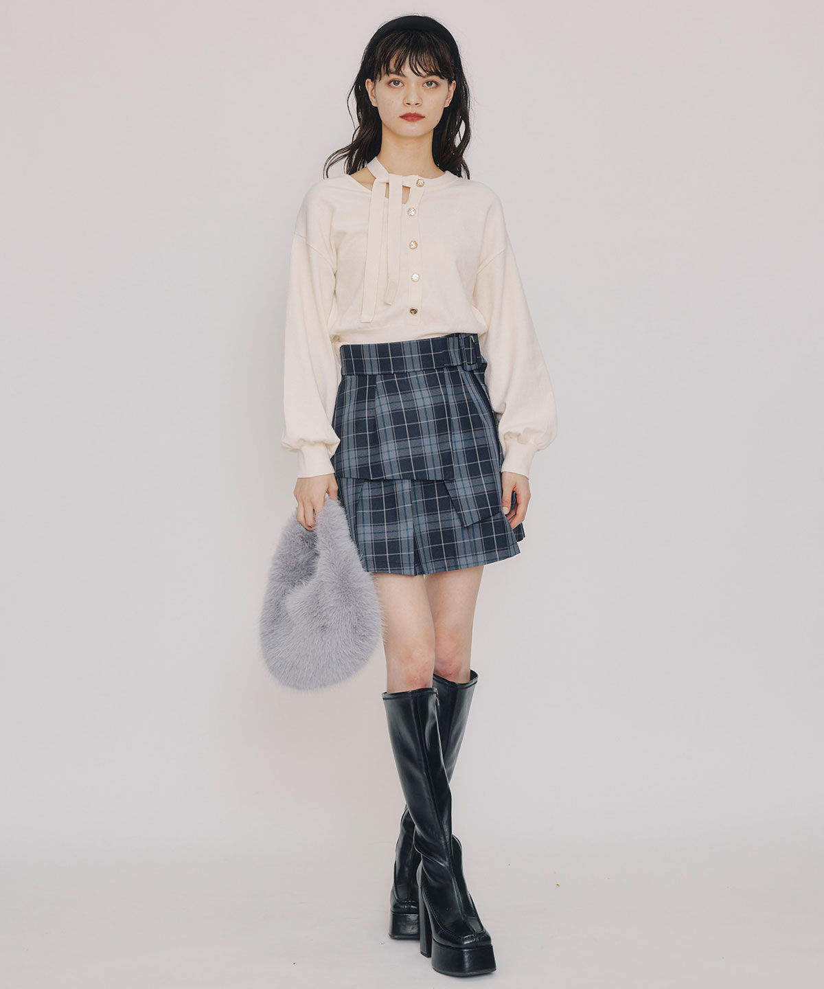 REDYAZEL「レイヤードライクチェックプリーツミニスカート」|フレア|