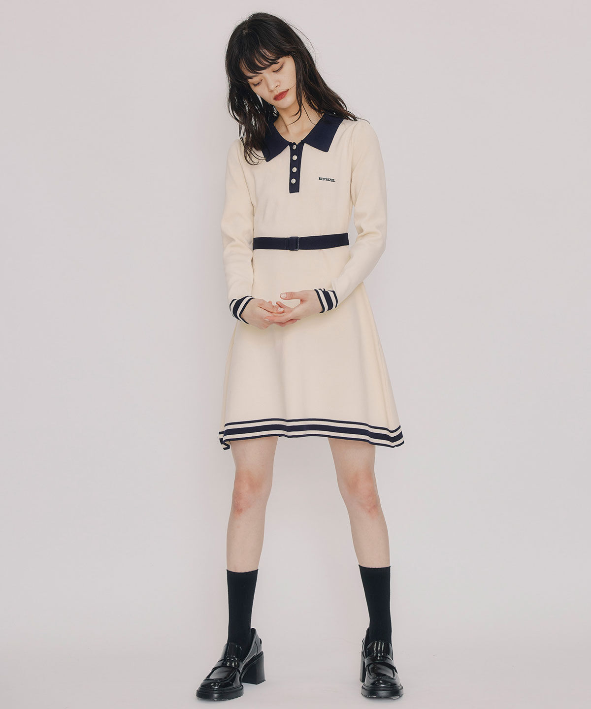 REDYAZEL「バイカラーポロニットミニワンピース」|ワンピース|