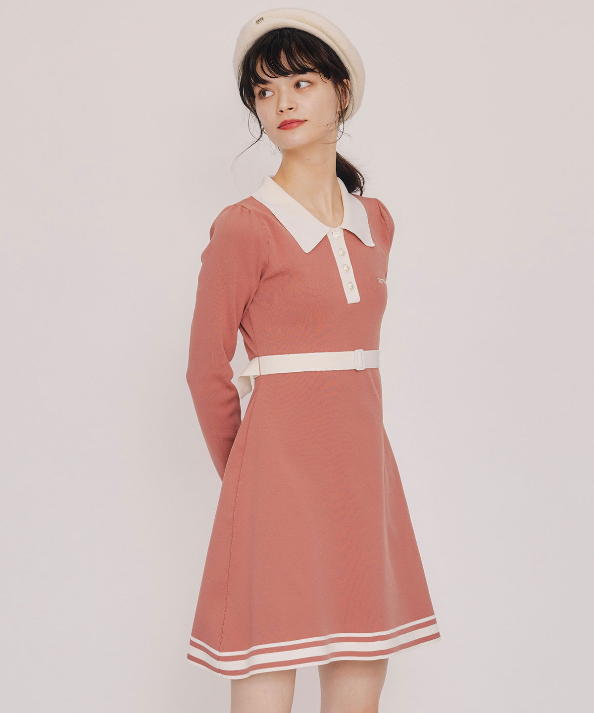 REDYAZEL「バイカラーポロニットミニワンピース」|ワンピース|オレンジ