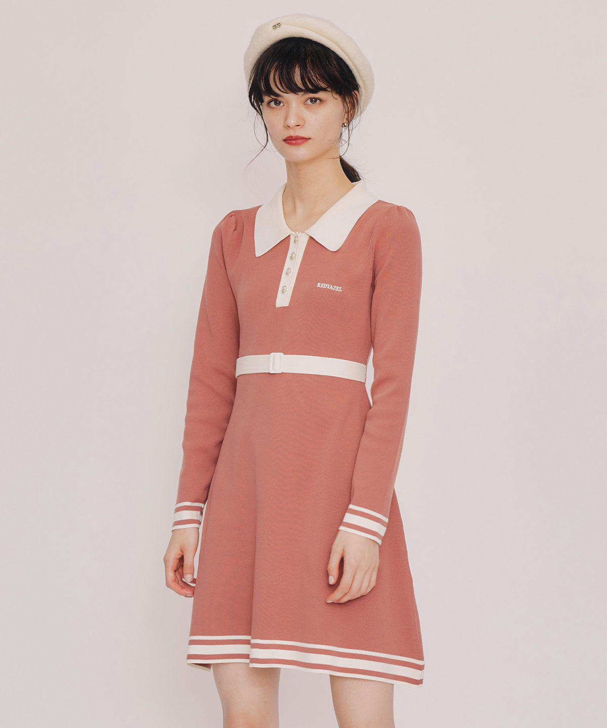 REDYAZEL「バイカラーポロニットミニワンピース」|ワンピース|