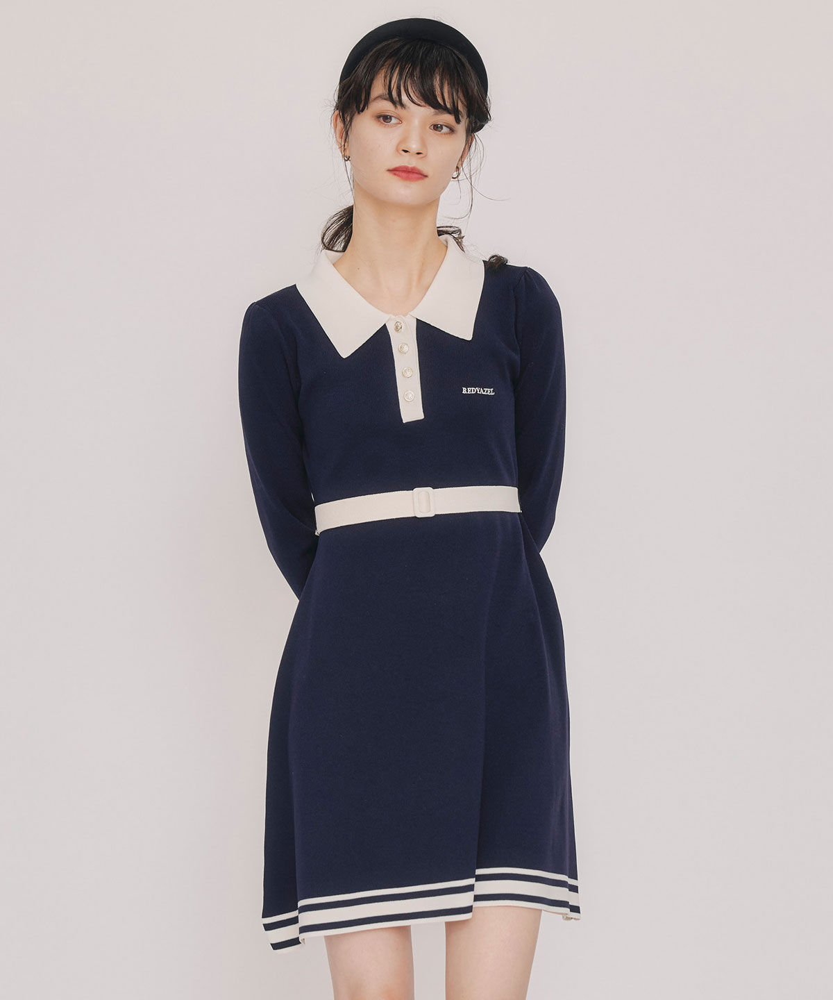 REDYAZEL「バイカラーポロニットミニワンピース」|ワンピース|ネイビー