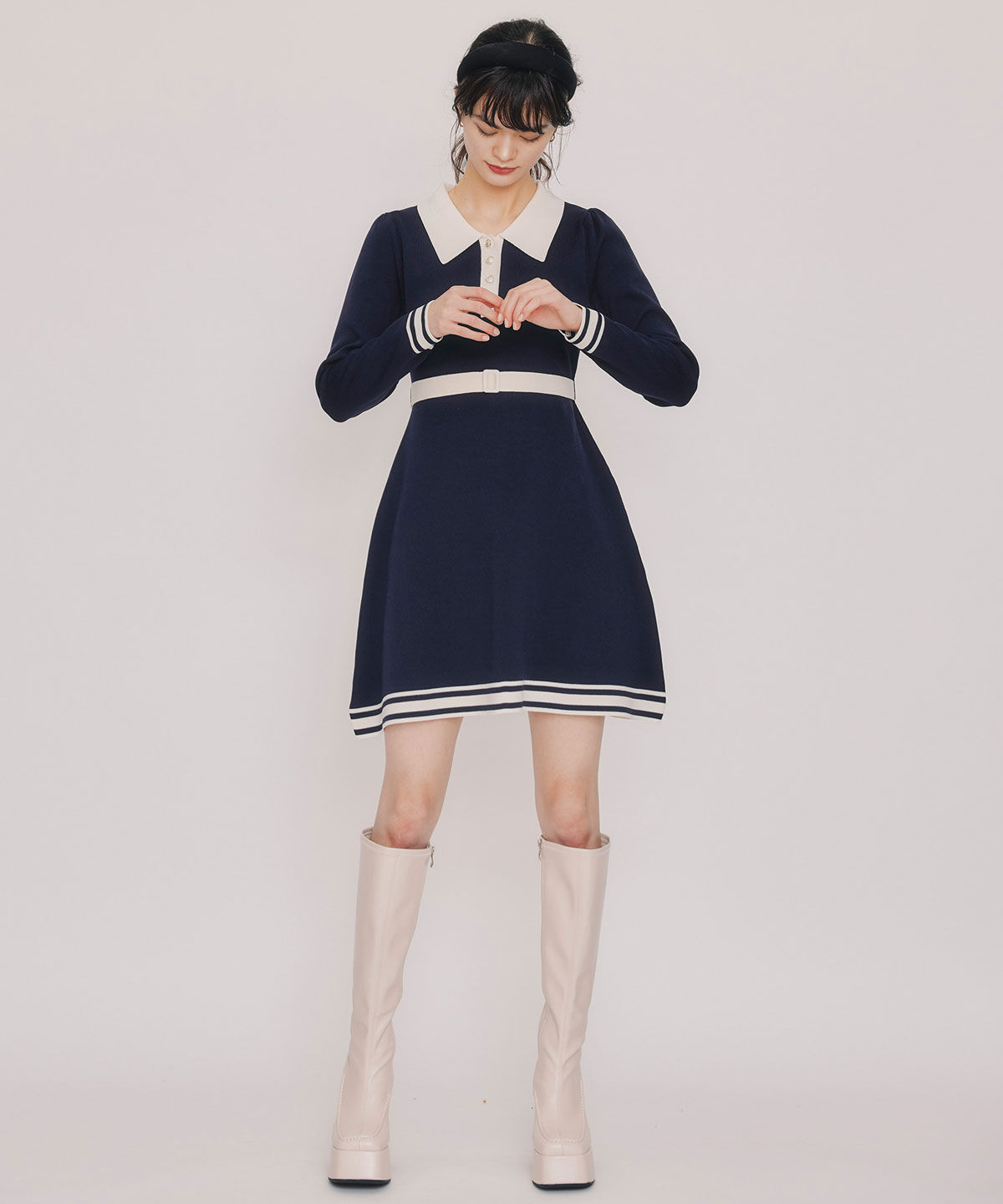 REDYAZEL「バイカラーポロニットミニワンピース」|ワンピース|