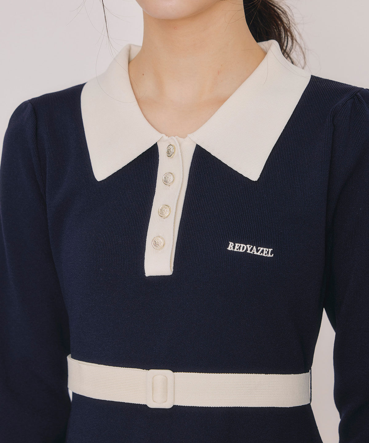 REDYAZEL「バイカラーポロニットミニワンピース」|ワンピース|