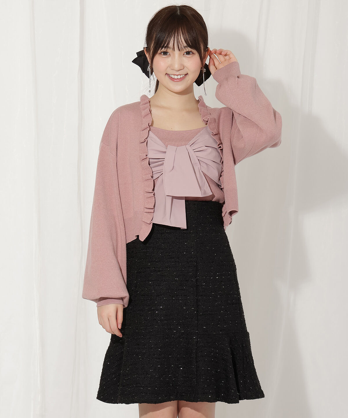 WILLSELECTION「フリルカーディガン&times;リボンキャミセット」|カーディガン|