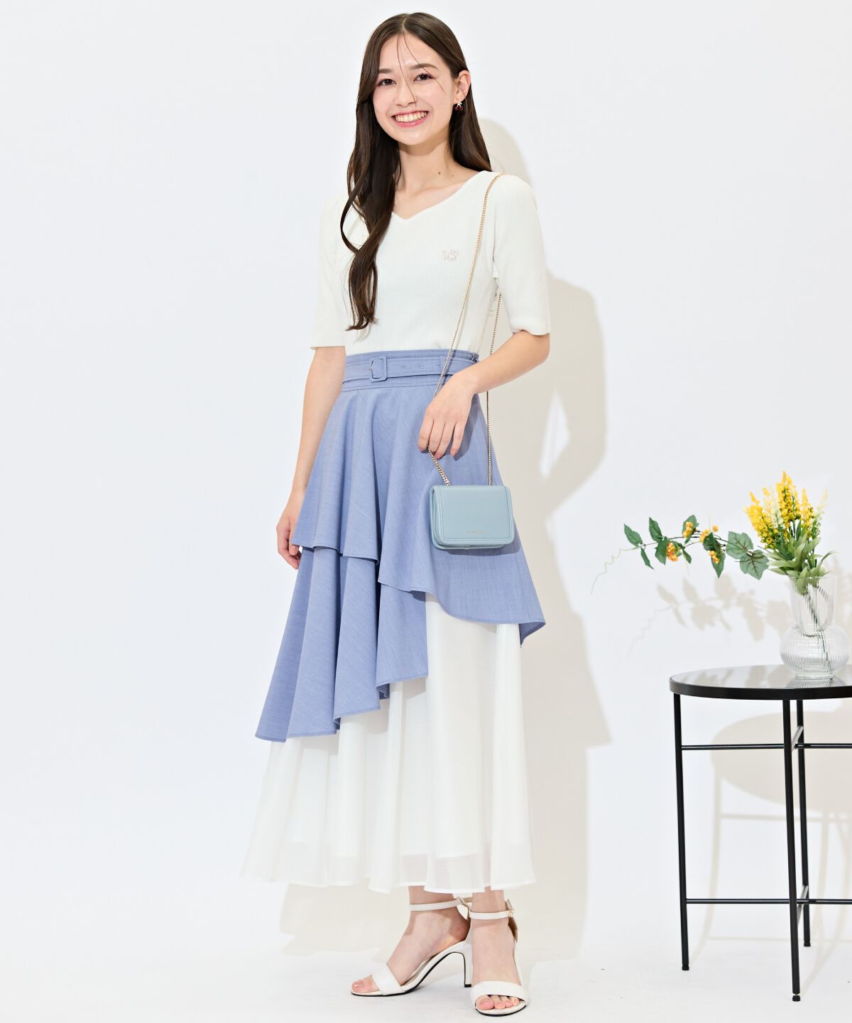 WILLSELECTION「ベルト付きアシメレイヤードスカート」|フレア|ブルー