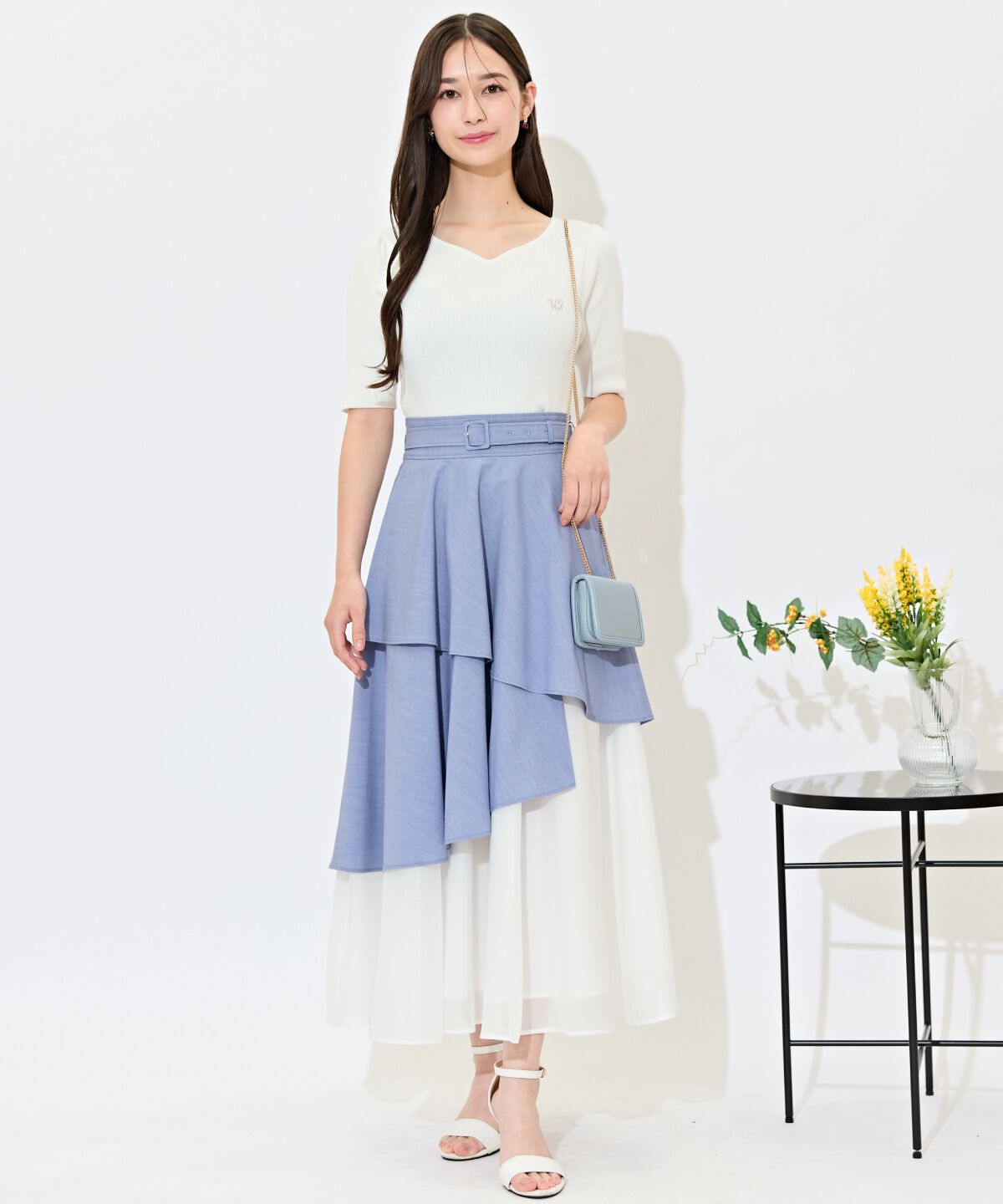 WILLSELECTION「ベルト付きアシメレイヤードスカート」|フレア|