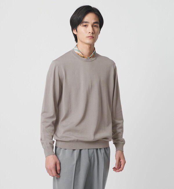 UNITED ARROWS「コットン ハイゲージ クルーネック ニット」|ニット・セーター|LT.GRAY