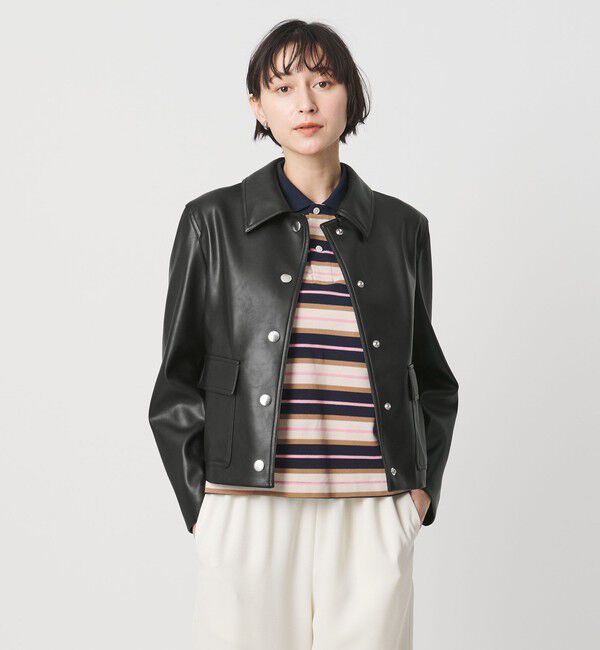 UNITED ARROWS「レザーライク ショートブルゾン」|ブルゾン・スタジャン|BLACK