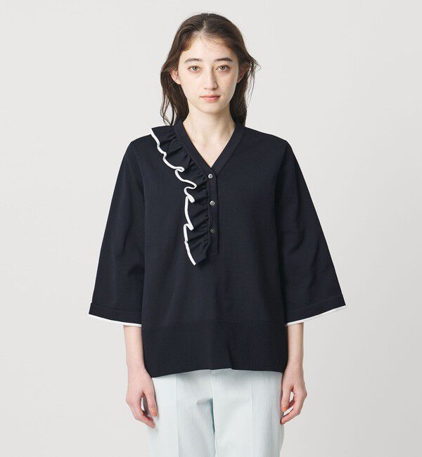 UNITED ARROWS「ミニマル Vネックフリル プルオーバー」|ニット・セーター|