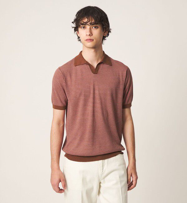 UNITED ARROWS「リネン/コットン ボーダー スキッパー ポロシャツ」|ポロシャツ|