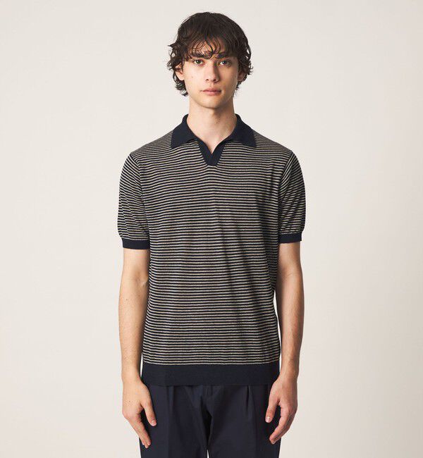 UNITED ARROWS「リネン/コットン ボーダー スキッパー ポロシャツ」|ポロシャツ|