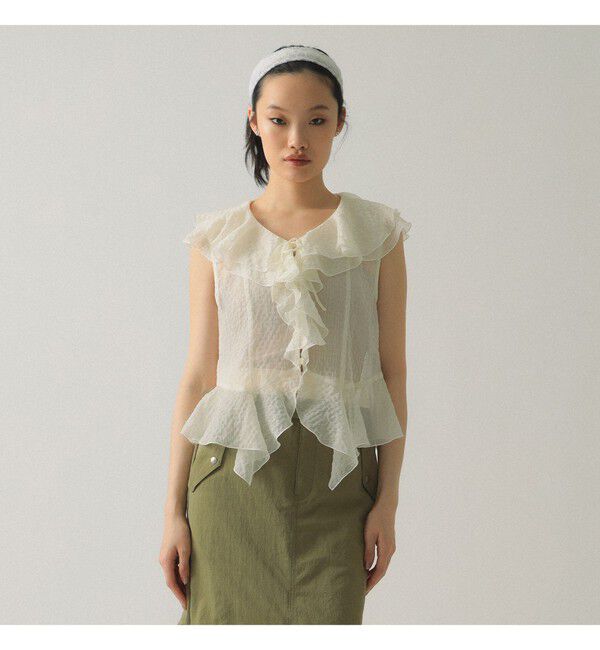Ray BEAMS 「ラッフルカラー ノースリーブ ブラウス」|シャツ・ブラウス|