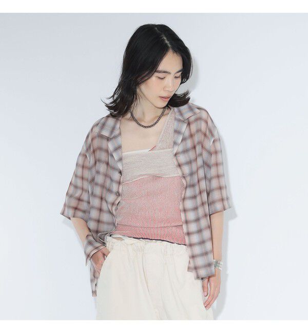 BEAMSBOY「maturely / ボイル チェック 5スリーブ シャツ」|シャツ・ブラウス|PINK