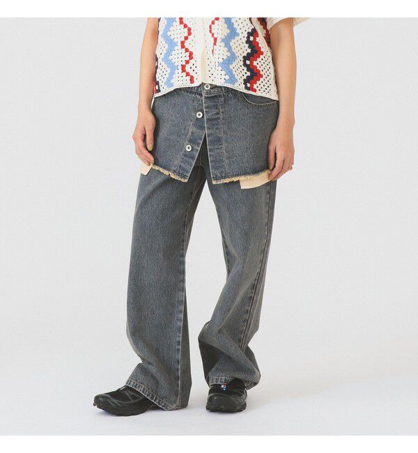 Ray BEAMS 「デニムスカート レイヤード パンツ」|デニム|