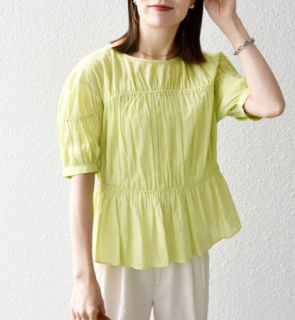 SHIPS any「SHIPS any:〈洗濯機可能〉コード リボン パフスリーブ ブラウス」|シャツ・ブラウス|ライトグリーン