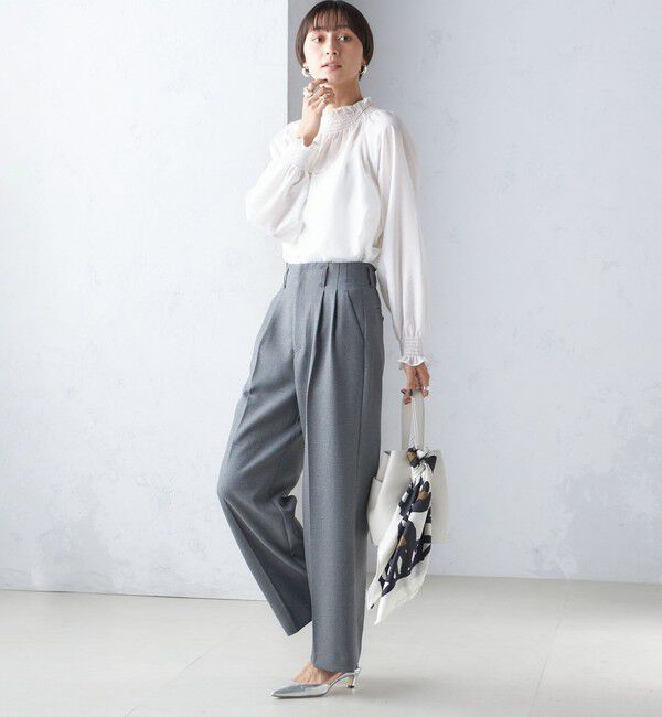 SHIPS for women「〈洗濯機可能〉シャーリング ネック 長袖 ブラウス」|シャツ・ブラウス|