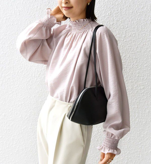 SHIPS for women「〈洗濯機可能〉シャーリング ネック 長袖 ブラウス」|シャツ・ブラウス|