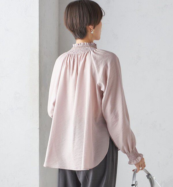 SHIPS for women「〈洗濯機可能〉シャーリング ネック 長袖 ブラウス」|シャツ・ブラウス|
