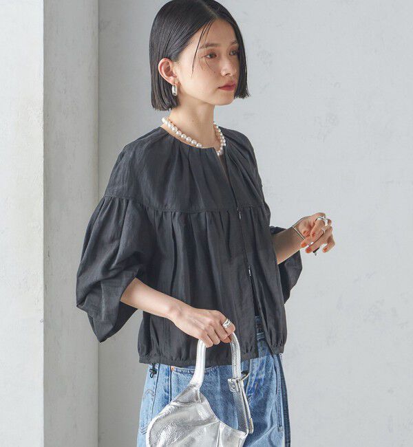 SHIPS for women「〈手洗い可能〉リネン混 シアー ギャザー ブルゾン」|ブルゾン・スタジャン|