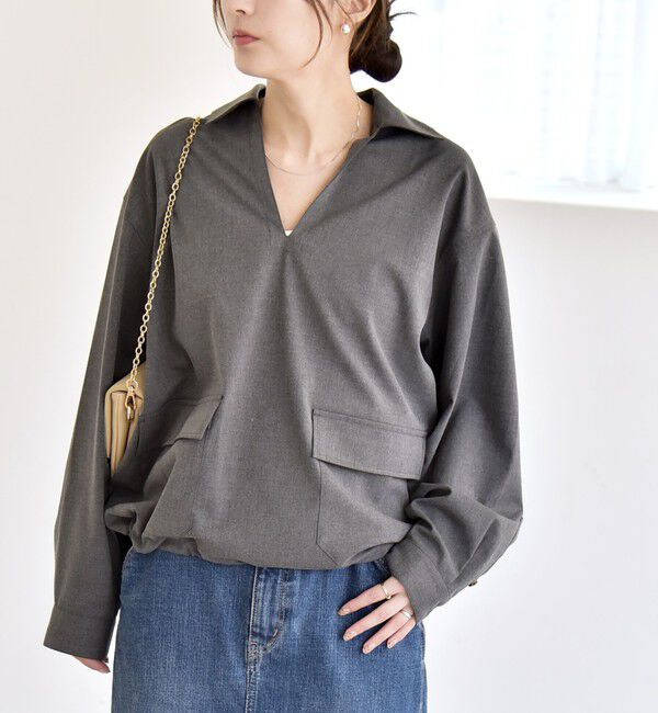 quaranciel「quaranciel:〈洗濯機可能〉ポケット ドロスト スキッパー プルオーバー シャツ」|シャツ・ブラウス|グレー