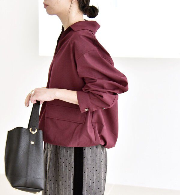 quaranciel「quaranciel:〈洗濯機可能〉ポケット ドロスト スキッパー プルオーバー シャツ」|シャツ・ブラウス|ワイン