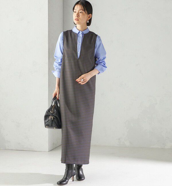 SHIPS for women「〈手洗い可能〉アジャスト ボタン チェック ジャンパー スカート」|ジャンパースカート|ブラウン