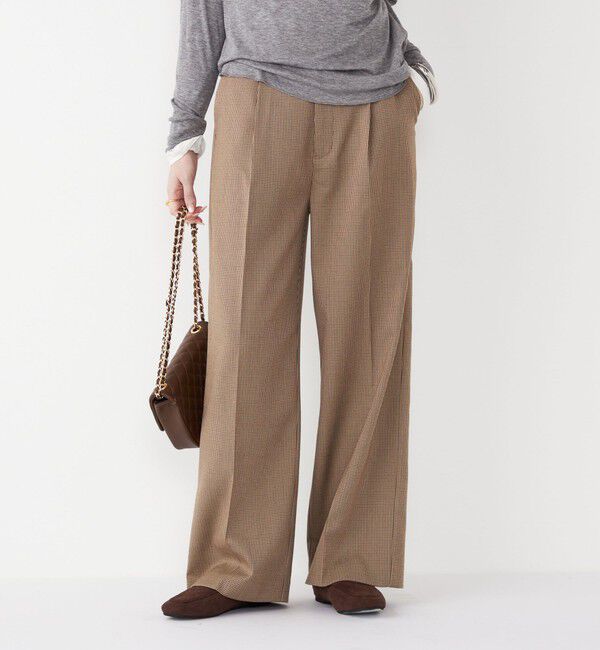 SHIPS Colors 「SHIPS Colors:〈洗濯機可能〉裏起毛 チェック ワイド パンツ」|その他|ベージュ