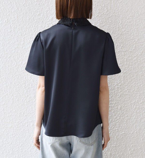 SHIPS any「《予約》SHIPS any:〈洗濯機可能〉サテン レースカラー ショートスリーブ ブラウス」|シャツ・ブラウス|