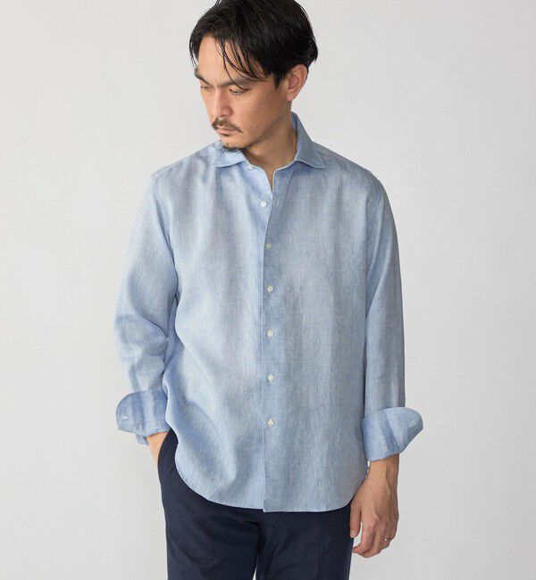 SHIPS「SHIPS: ウォッシュド リネン ワンピースカラー ソリッド シャツ」|シャツ・ブラウス|スカイブルー