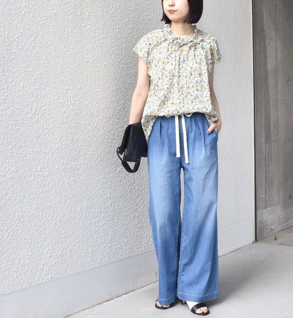 SHIPS Colors 「《予約》SHIPS Colors:〈手洗い可能〉フルーツ プリント フリルネック ブラウス◆」|シャツ・ブラウス|