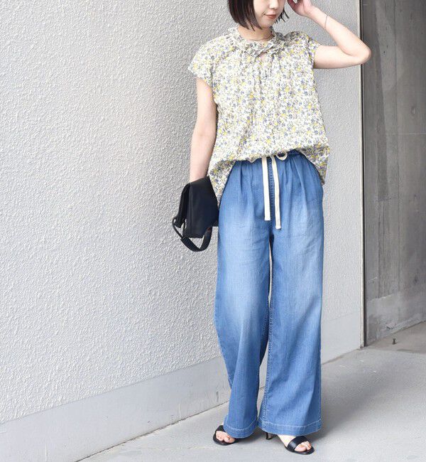 SHIPS Colors 「《予約》SHIPS Colors:〈手洗い可能〉フルーツ プリント フリルネック ブラウス◆」|シャツ・ブラウス|