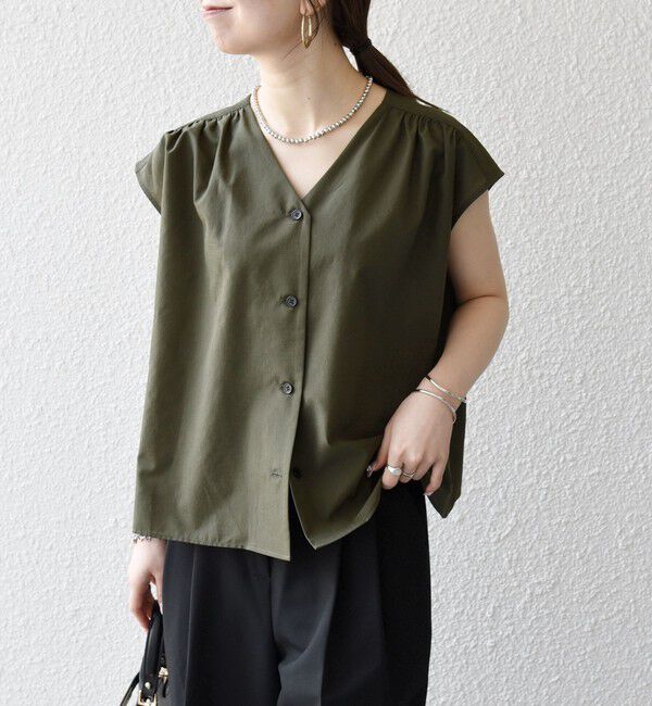 SHIPS any「《予約》SHIPS any:〈洗濯機可能〉Vネック フレンチ ギャザー ブラウス」|シャツ・ブラウス|