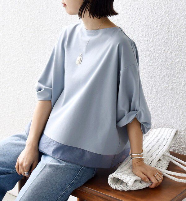 SHIPS for women「〈洗濯機可能〉袖 ツイスト デザイン シアー ドッキング TEE」|Tシャツ・カットソー|ライトブルー