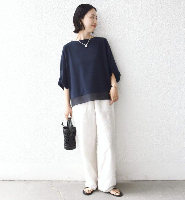 SHIPS for women「〈洗濯機可能〉袖 ツイスト デザイン シアー ドッキング TEE」|Tシャツ・カットソー|