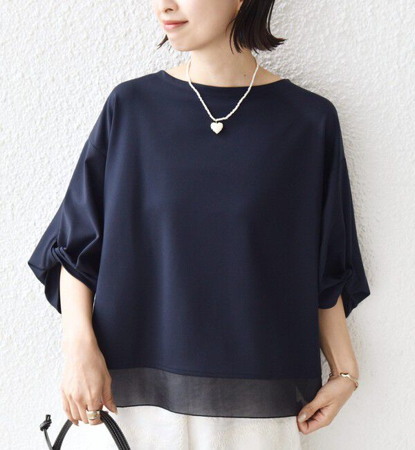 SHIPS for women「〈洗濯機可能〉袖 ツイスト デザイン シアー ドッキング TEE」|Tシャツ・カットソー|
