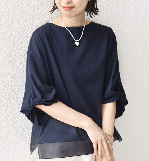 SHIPS for women「〈洗濯機可能〉袖 ツイスト デザイン シアー ドッキング TEE」|Tシャツ・カットソー|