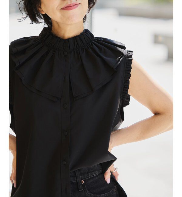 IENA LA BOUCLE「IENA LA BOUCLE C/Pポプリンフリルカラーシャツ」|シャツ・ブラウス|ブラック