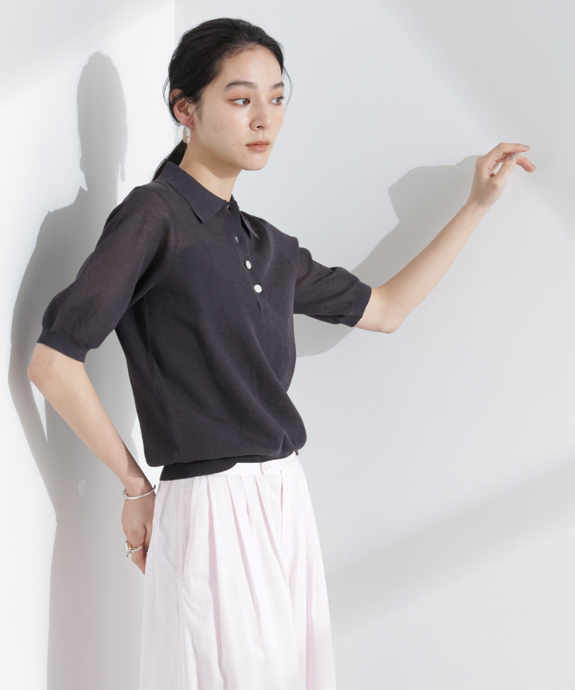 nano･universe「シアーミラノリブニットポロ」|ニット・セーター|