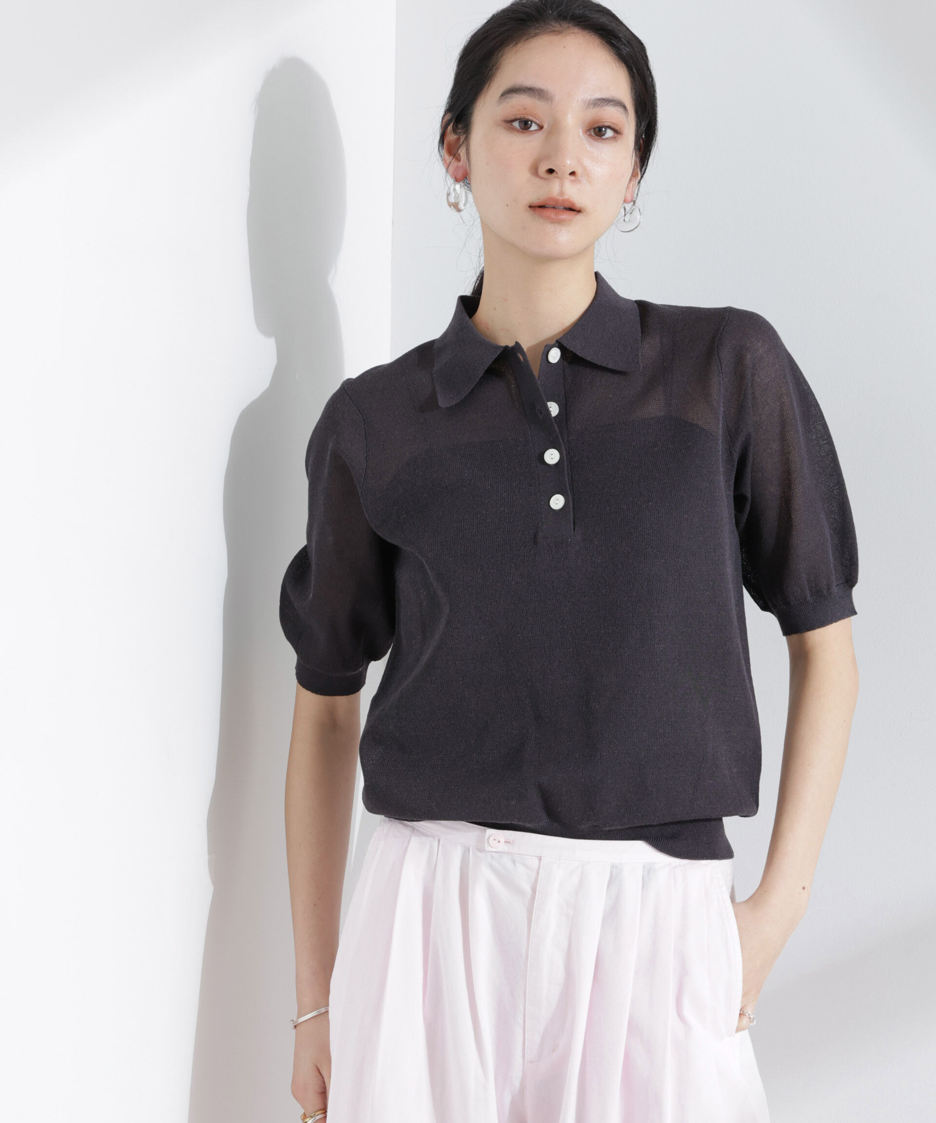 nano･universe「シアーミラノリブニットポロ」|ニット・セーター|